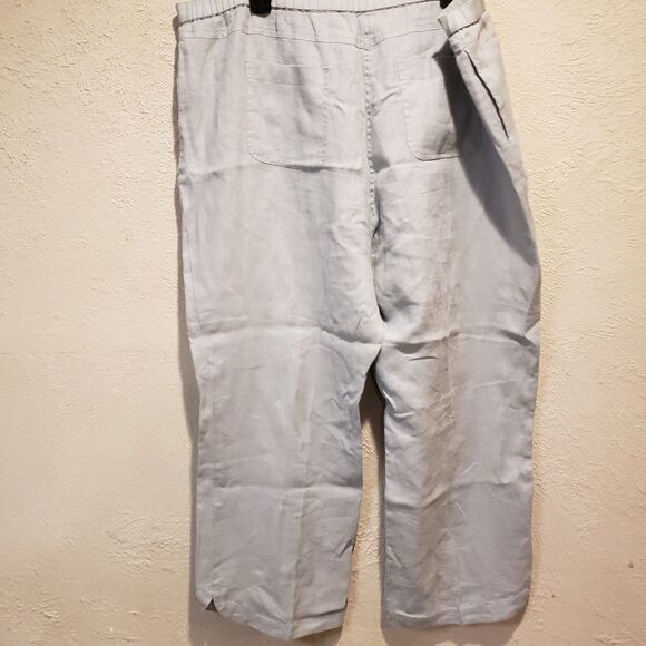 Soft Surroundings Womens Wide Leg Linen Pants PXL Grey Pull On Drawstring - Picture 5 of 9
